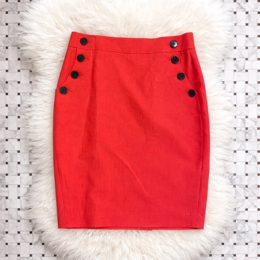 LOFT Sailor Button Pencil Skirt Coral Red Size 6 - Picture 2 of 4